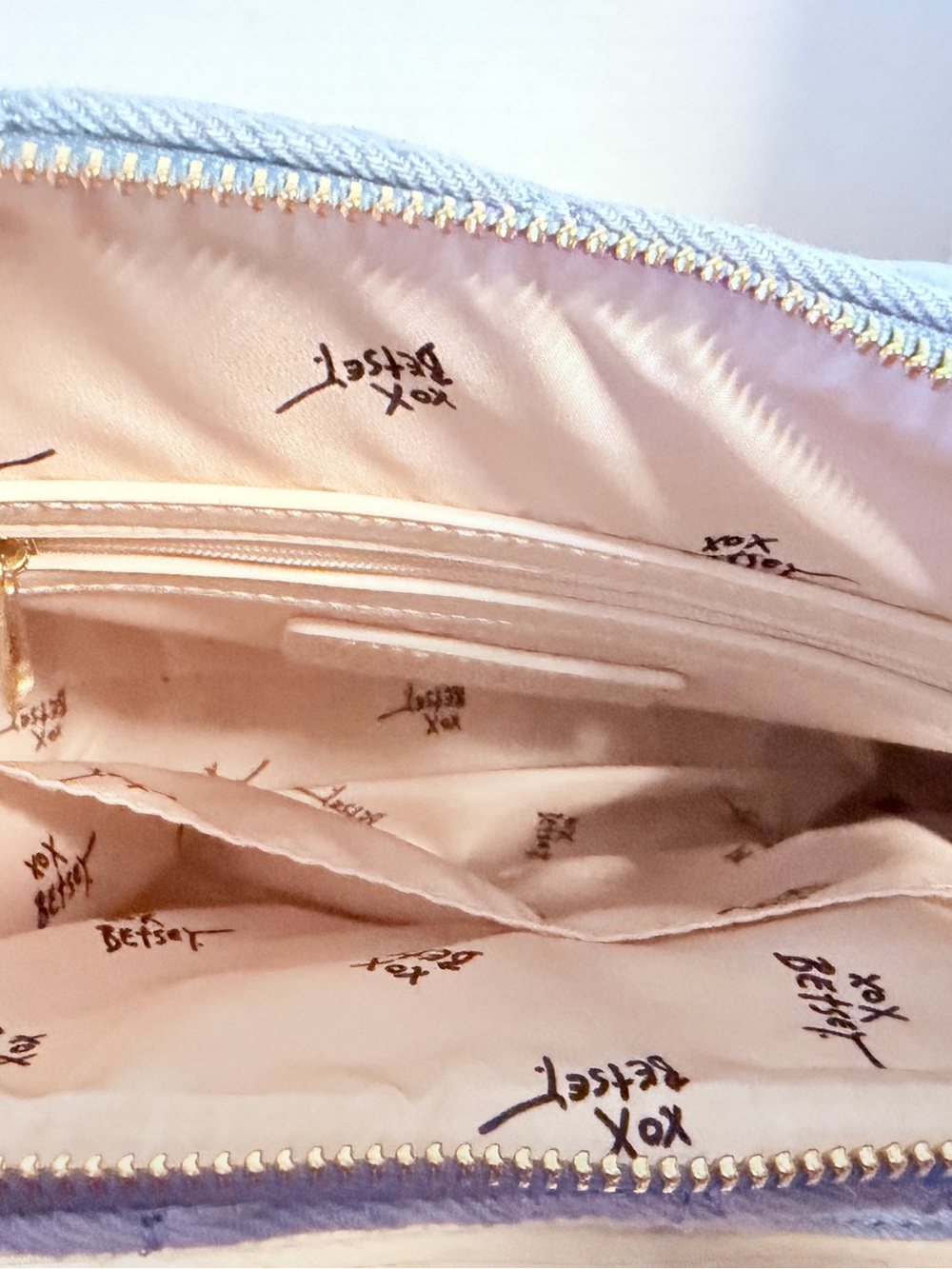 NWT: Betsey Johnson Light Blue Jean Quilted Shoulder Bag with Gold Hardware - Picture 7 of 7